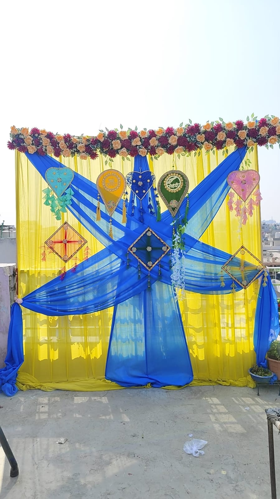 Blue star drape mehendi backdrop