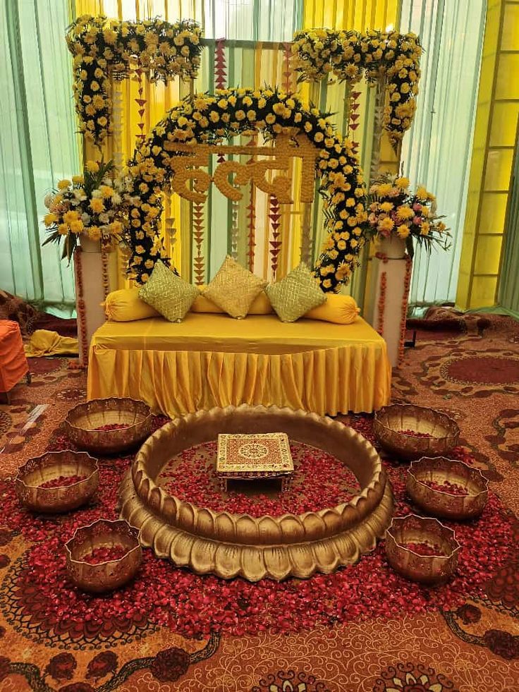 Marigold floral arch haldi stage